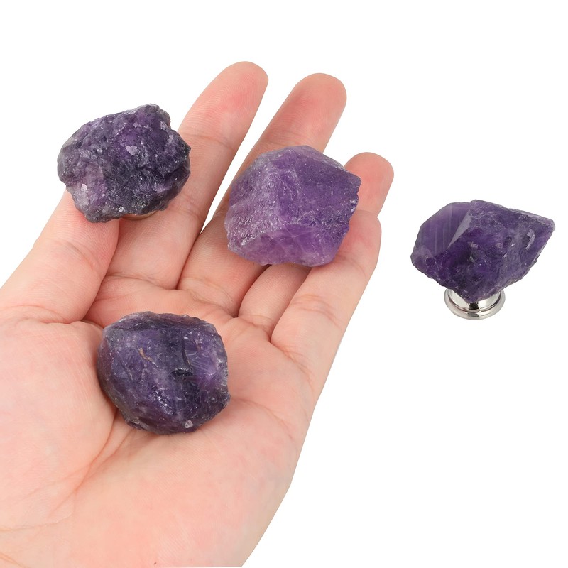 Malimali Natural Amethyst Knobs for Cabinets and Drawers Set of