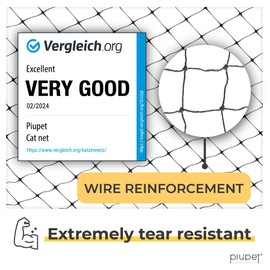 PiuPet® Cat Net Wire-Reinforced I 4x3m I Black I Included Fastening Set I Netting for Balcony and Window I Balcony Netting for Cats | Ideal for Catio Cat Outdoor Enclosures and Cat Window Guard