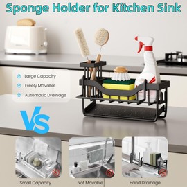 VILCEN VILCEN Sponge Holder for Kitchen Sink with Auto Draining Tray,Kitchen Sink Caddy Organizer with Rag Holder, Rustproof 304 Stainless Steel Kitchen Organizers, Soap Dispenser Storage Countertop