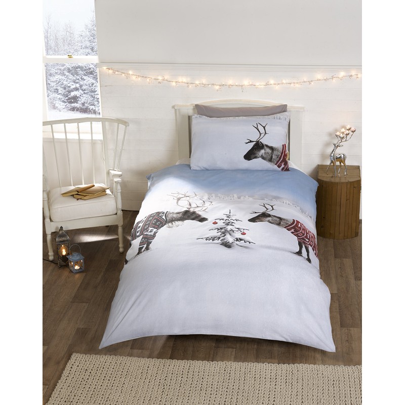 Reindeer Christmas Novelty Xmas Quilt Duvet Cover and Pillowcase Bedding