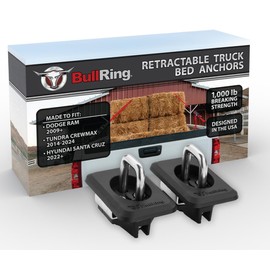 Bull Ring Retractable Truck Bed Tie Down Anchors for Dodge RAM 2009+, Toyota Tundra CrewMax 2014-24, Hyundai Santa Cruz 2022-24, Rail Cap Trim Required to Install (2 Pack)