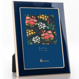 Axeman 5x7 Enamel Picture Frames with Tempered Glass|5 x 7 Modern Photo Frame with Gold Metal Edge Velvet Back for Tabletop and Wall Mount Display for Shelf, Desk & Countertop Decor, Navy Blue