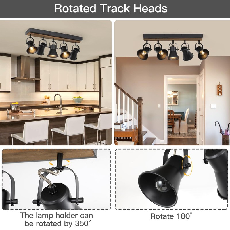 KEESFU 5-Light Track Lighting Kit,Black Semi Flush Mount Ceiling Light