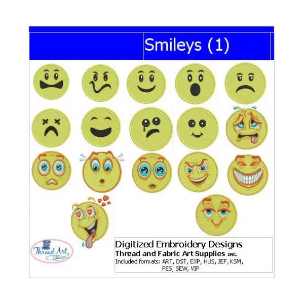 Threadart Embroidery Design Set - Smileys(1) - 17 Designs -