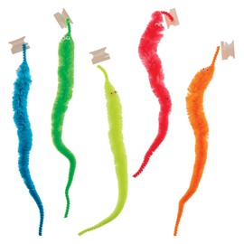 Baker Ross FN151 Fuzzy Spiral Worms - Pack of 5, Trick Worms for Pranks, Practical Jokes, Party Bag Filler