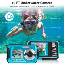 Comius Sharp Underwater Camera, 10 ft Underwater Camera, Snorkelling, 30MP Photo FHD Video Digital Camera Waterproof with 32G Memory Card for Self-Timer Underwater, Swimming, Surfing, Diving
