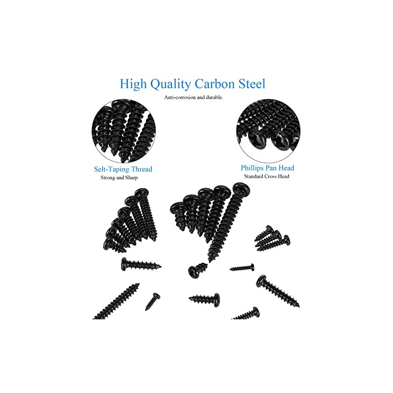 625pcs M2 M3 M4 Phillips Pan Head Self-Tapping Wood Screws,14