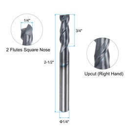 sourcing map Carbide Square End Mill, 1/4" Diameter TiAlN Coated 2 Flutes Milling Bit Cutter, for Hardened Steel Stainless Steel Alloy Metal, 1/4" Shank 3/4" Cut Length 2-1/2" Long HRC50