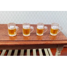 Dollhouse Filled Beer Mugs Set of 4 Large 1:12 Scale Miniature Dishes Glasses