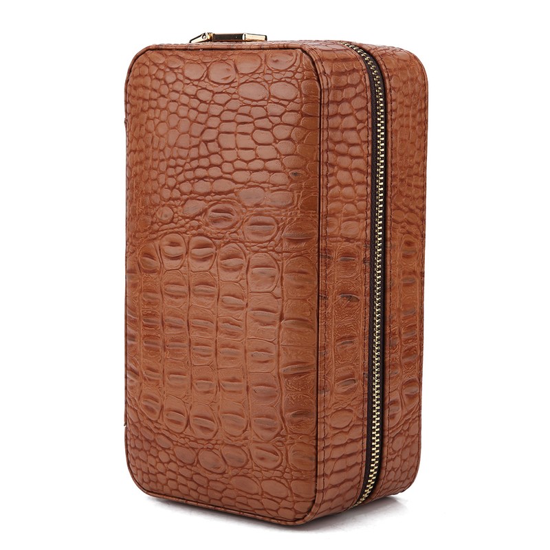 Wood Portable Travel Outdoor Cigar Humidor PU Leather Cigar Storage