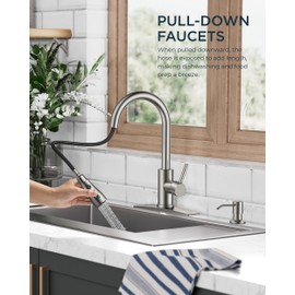 FORIOUS Kitchen Faucets with Soap Dispenser, Brushed Nickel Kitchen Faucets with Pull Down Sprayer, Classic Stainless Steel Kitchen Sink Faucet, High Arc Single Hole Faucets for Kitchen Sink RV Bar