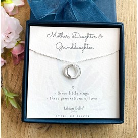 Lilian Belle Three Generations Sterling Silver Necklace Christmas Birthday Boxed Jewellery Gift for Mum or Daughter, Gran Gifts from Granddaughter, Grandson, Grandchildren (Granddaughter)