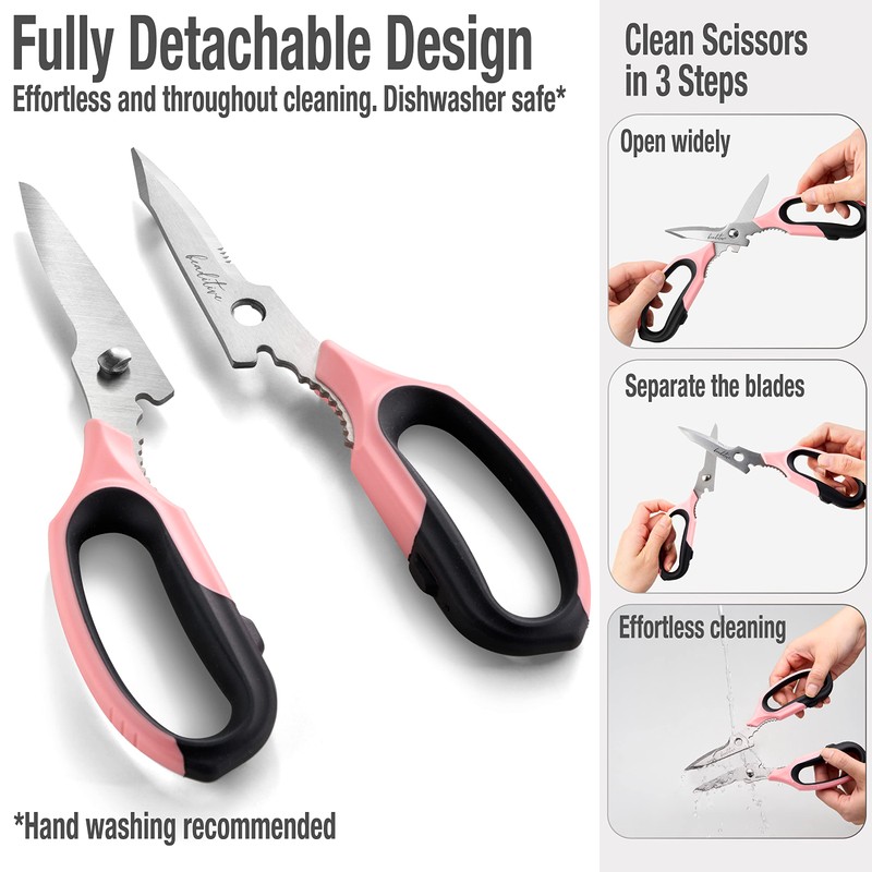 Beaditive Multi-Purpose 8" Kitchen Shears - Detachable, Serrated Blades, Japanese