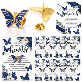 Liliaafar 25 Sets Funeral Favors for Guest Bulk Memorial Butterfly Pins Brooches Celebration of Life Decoration Memorial Gift(Blue)