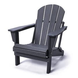 POLYDUN Folding Adirondack Chair, HDPE Outdoor Weather Resistant Plastic Patio Chair for Deck, Garden, Backyard, Fire Pit and Lawn Chairs(Black)