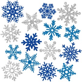 Whaline 15Pcs Christmas Winter Decoration Magnets Blue Silver Snowflake Refrigerator Magnets Decorative Xmas Fridge Magnetic Stickers Garage Magnet for Winter Car Metal Door Decoration