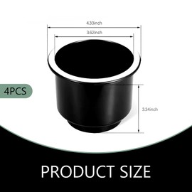 GRANDI 4 PCS Cup Drink Holder Insert, Plastic Boat Cup Holders, Large Capacity Cup Base Decoration, Universal Cup Holder Replacement Accessories for Most Vehicles (Black)