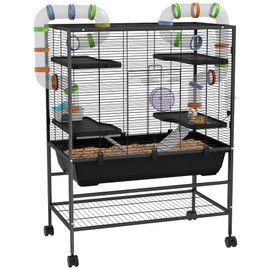 PawHut 32" Large Hamster Cage with Storage Shelf, Rat Cage for Syrian Hamster, Gerbils, with Tubes, Running Wheel, Food Dish, Water Bottle