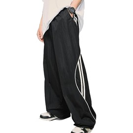 Y2K Parachute Cargo Pants Vintage Baggy Wide Leg Trendy Sweatpants Joggers Streetwear Pants Black