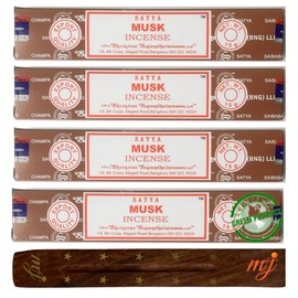 Original Satya Nag Champa Musk Incense Sticks | with M&J incense sticks holder | x4 pack | for Aromatherapy, Spa, Yoga, Weddings, Meditation, Healing, Positivity and Relaxation