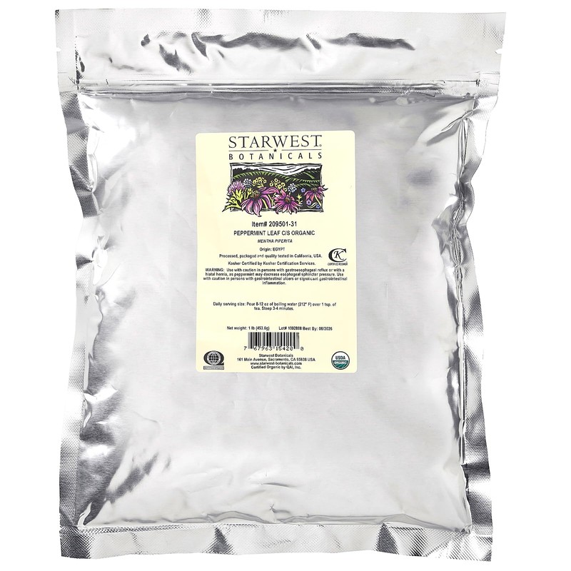Starwest Botanicals Organic Peppermint Leaf, Cut & Sifted, 1 lb