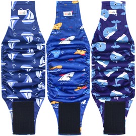 Grecle Reusable Dog Diapers Male 3Pcs, Premium Washable Belly Bands for Male Dogs XLarge, High Absorbing Male Dog Wraps for Doggie Puppy Excitable Urination and Training(Sailboat, XL)
