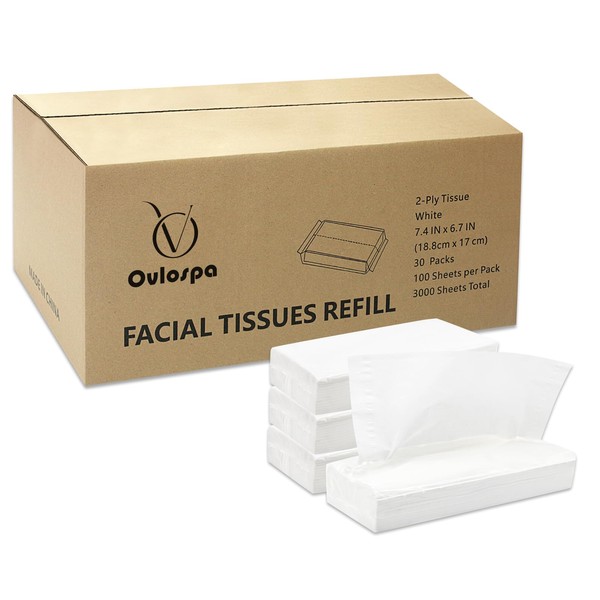 Ovlospa Facial Tissue Refill - 30 Packs, 100 Tissues Per