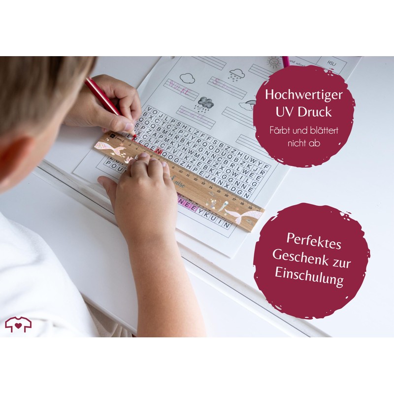Wooden Ruler 20 cm - School Gift Mermaid with Name