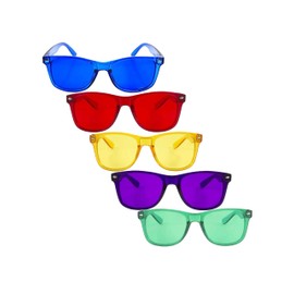 RobRia Mood Boost 5-Pack Color Therapy Glasses – Tinted Lens for Mood Enhancement, Chakra Balance, Meditation, Relaxation – Red, Yellow, Blue, Green, Purple