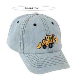 Cute Embroidery Excavator Kids Baseball Cap Adjustable Cotton Washed Vintage Cowboy Hat for Boys Girls Age 2-8 (Natural Denim)