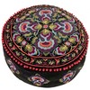 Black Round Pouf Ottoman Cover with Velvet Embroidery - Soft