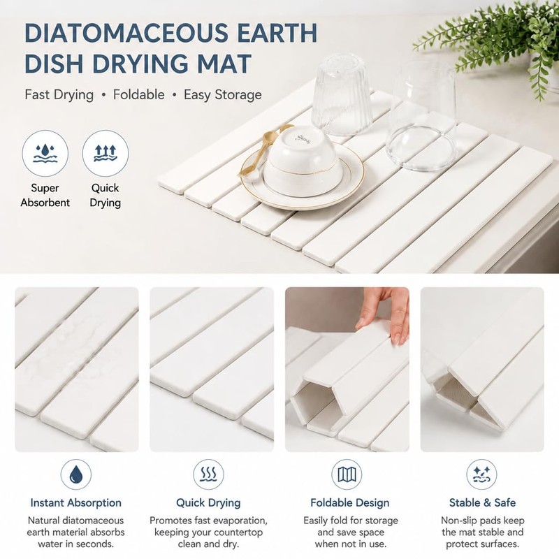 Kitchen Drying Mat Combo - Diatomite Mat - Dish Scrubber