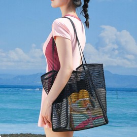 Leap Raupe Mesh Bag, Sandbox Set, Beach Bag, Pool Bag, Adult, Bath Bag, Laundry Bag, Spa Bag, Spa Bag, Mesh Spa Bag, Sauna Bag, Mesh Tote, Quick Drying, Large Capacity, 6.3 gal (23 L), Black, Black