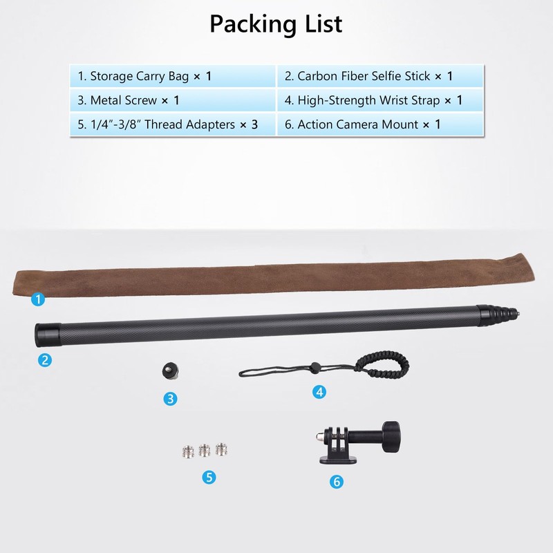 ARTCISE Extra Long Carbon Fiber Selfie Stick 5.1m Extendable, Lightweight