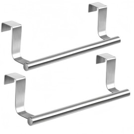 2 Pieces Door Hanging Towel Rack, Tea Towel Holder with Scratch-Resistant Strips, Kitchen Towel Hooks No Drilling Required, Stainless Steel, Silver, for Kitchen and Bathroom