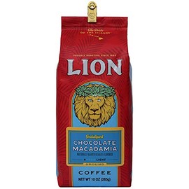 Lion Coffee Chocolate Macadamia Nut Flavored Coffee (Ground, Light Medium Roast, International Blend, 10oz Bag)