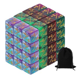 sourcing map 48Pcs Magic Dice Counters, Acrylic D6 Life Token Dice Set with Pouch for Standard Cards Gaming Accessories, Red & Black, Green & Black, Green & Purple, Blue & Purple
