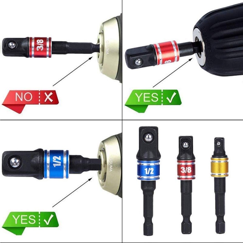 CIGOTU Socket Adapter Extension Set, 1/4, 3/8, 1/2 Inch Hex