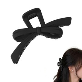 DONGFANGB Hair Clip, Large, Ribbon Accents, Securely Fixed, Stylish, For Adults, Work, Office, Daily Use, Hair Clip, Barrette, Elegant, (Black)