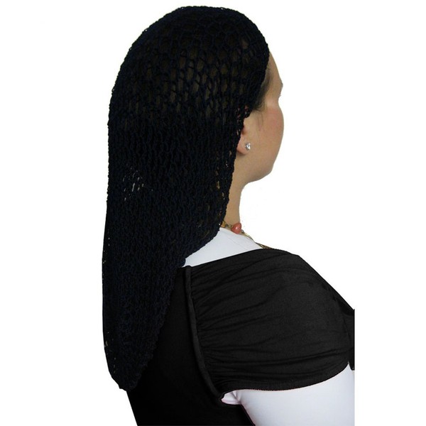Black Extra Long Hair Net Snood - Large Crochet Hair Net Snood In Black