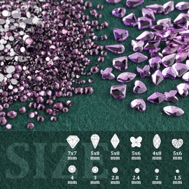 Flat Back Multi-shaped and Round Glass Nail Art Rhinestones Set 10, Crystal AB and Violet Gem Bead Jewels Kits with Picker Pencil and Tweezer for Professional and Home DIY Use