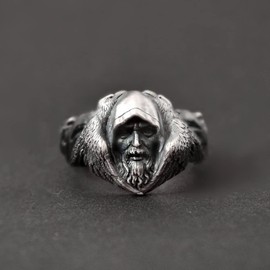 MayiaHey Wolf Ring, Nordic Viking Warrior Odin Head Ring for Men, Norse Viking Wolf Animal Ring Wolf Jewelry, Celtic Wolf Head Ring Hip Hop Wolf Band Ring Punk Odin Wolf Amulet Ring for Boys, 9, Non-Precious Metal, no