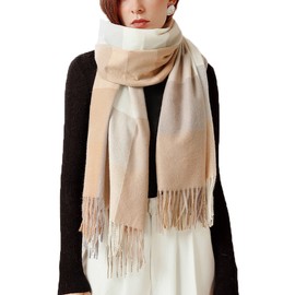 Bakicey Women's Scarf XXL Warm Soft Knitted Scarf Checked Winter Scarf Autumn Scarf Wool Scarf Women Blanket Scarf Poncho Cape, beige, 3xl