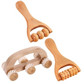 Lurrose Wooden Massage Roller Set 3Pcs Handheld Full Body Massager Tools for Foot Leg Back Pain Relief Portable Manual Massage Tool for Home Office Travel