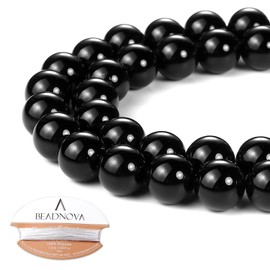 BEADNOVA 8mm Black Onyx Gemstone Round Loose Beads for Jewelry Making (45-48pcs)