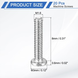 sourcing map M1.6-0.35 x 8mm 20Pcs Flat Round Head Screws 304 Stainless Steel Phillips Drive Machine Screws Hardware Fastener for Furniture Connection