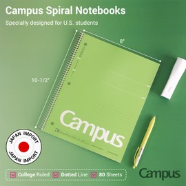 KOKUYO KOKUYO Spiral Notebook, 3 Pack Campus 10-1/2" x 8" Subject Notebooks with College Ruled, 80 Sheets, Pink Blue Green 3 Holes School Spiral Journal for Work Study Note Taking (WSG-SU-400G13)
