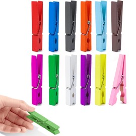 UCLEVER Mixed Colorful Wooden Clothespins, 2.9 Inch Large Photo Clips for Peg Paper, Photo, Scrapbooking Crafts (100)