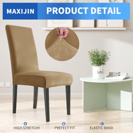 MAXIJIN Stretch Velvet Chair Covers for Dining Chairs Set of 4 Removable Velour Dining Chair Covers Plush Chair Slip Covers for Dining Room,Hotel,Kitchen,Ceremony (Camel, 4)