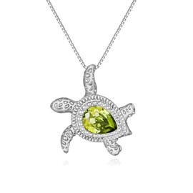 TOUPOP Turtle Necklace 925 Sterling Silver Birthstone Pendant Jewellery for Women Christmas Gifts for Girls Daughter Birthday Gifts from January to December, Sterling Silver, Zircon